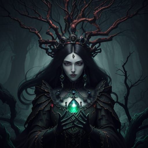 Ethereal Queen Amidst Twisted Majesty in Victorian Splendor