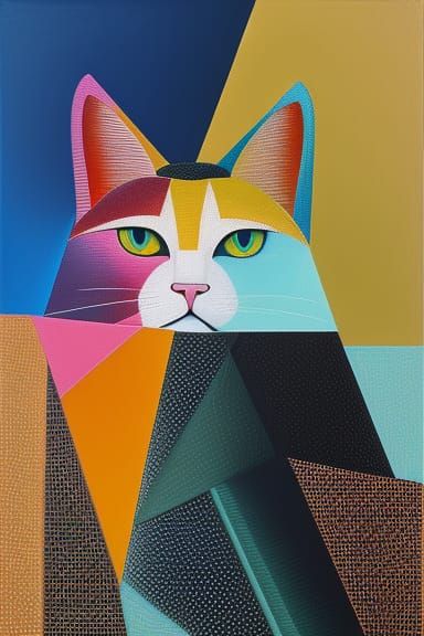 Charming Cat in Cubist Oil Painting Style