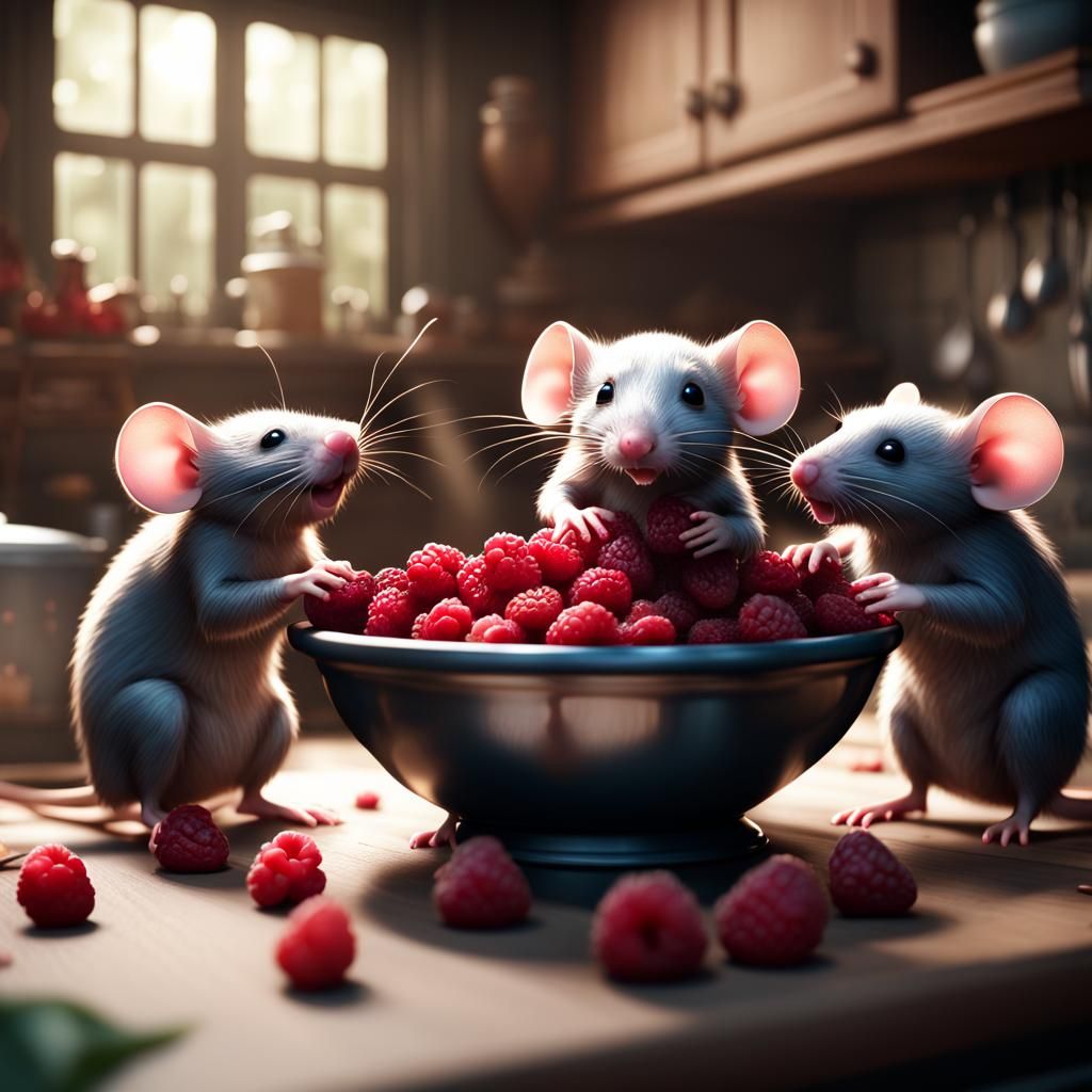 Mice Feast: Raspberries in a Kitchen