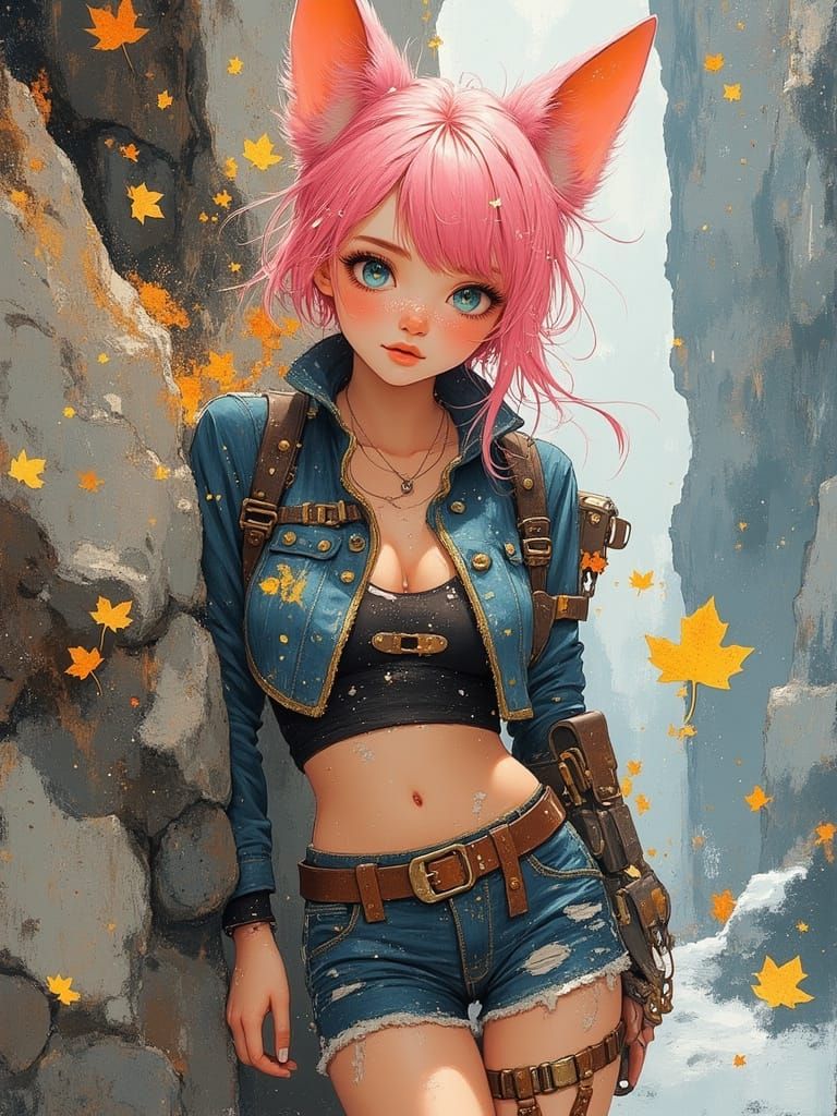 Mysterious Steampunk Explorer in Vibrant Autumn Forest