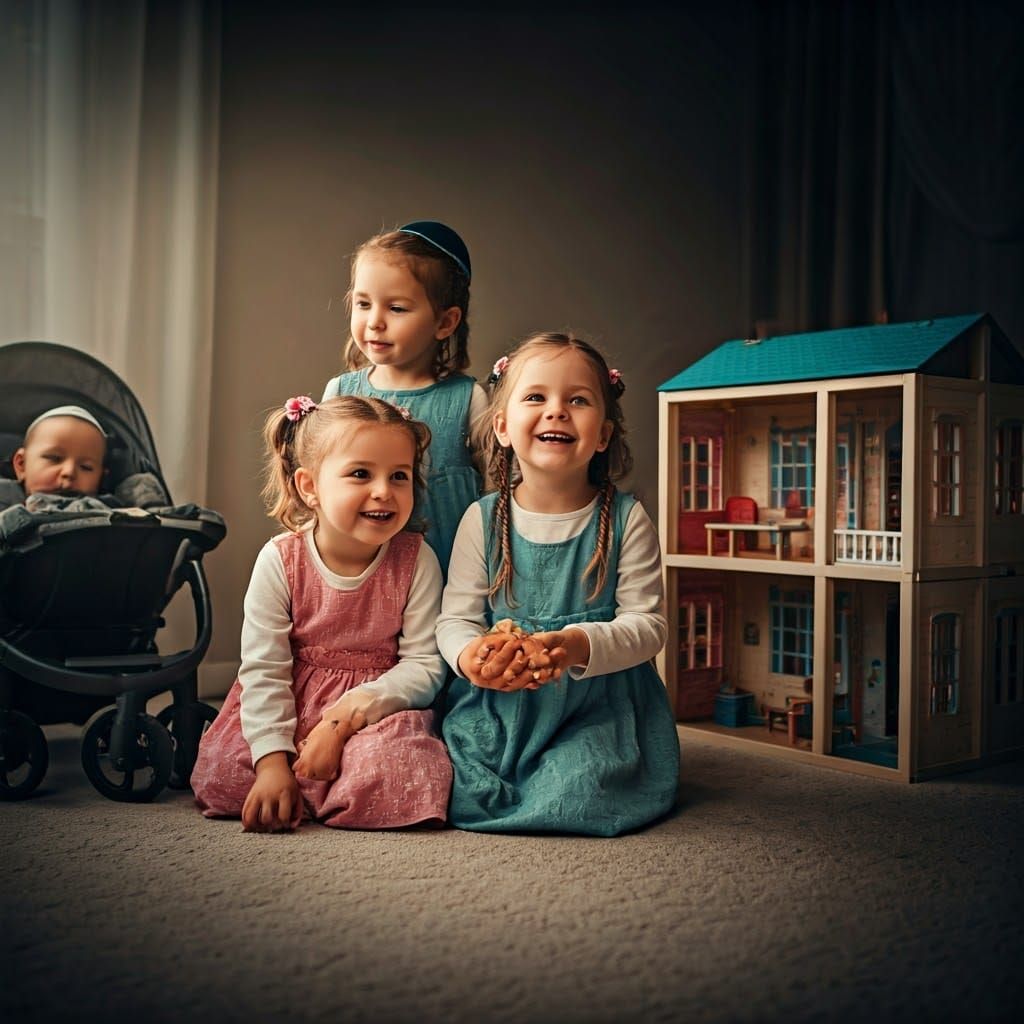 Children's Playdate in Dollhouse with Cinematic Lighting