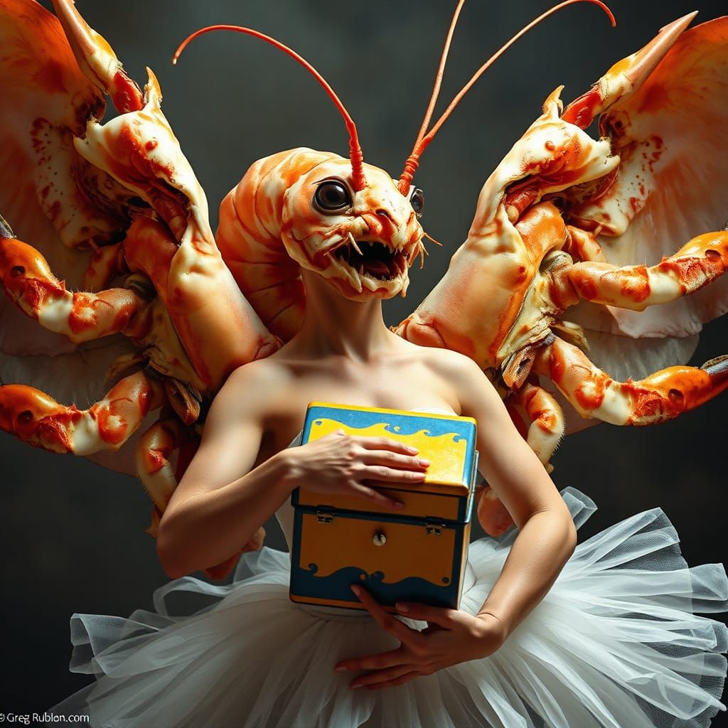 Shrimp Headed Chimera Ballerina in Digital Art Style