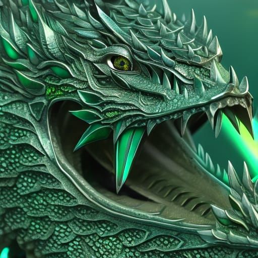 Ornate Dragon with Emerald Crystals in 8K