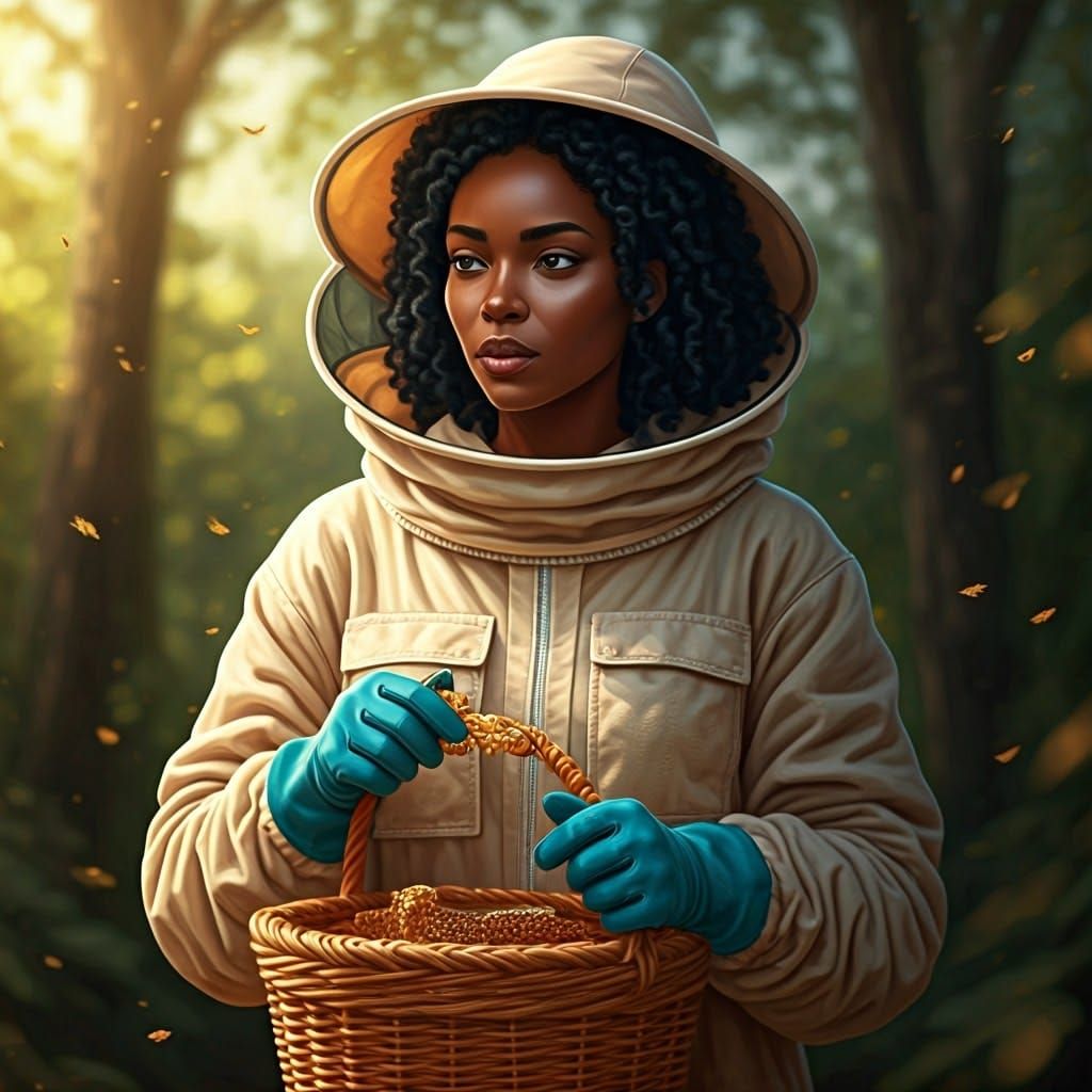 Black Woman Collecting Honey in Protective Suit