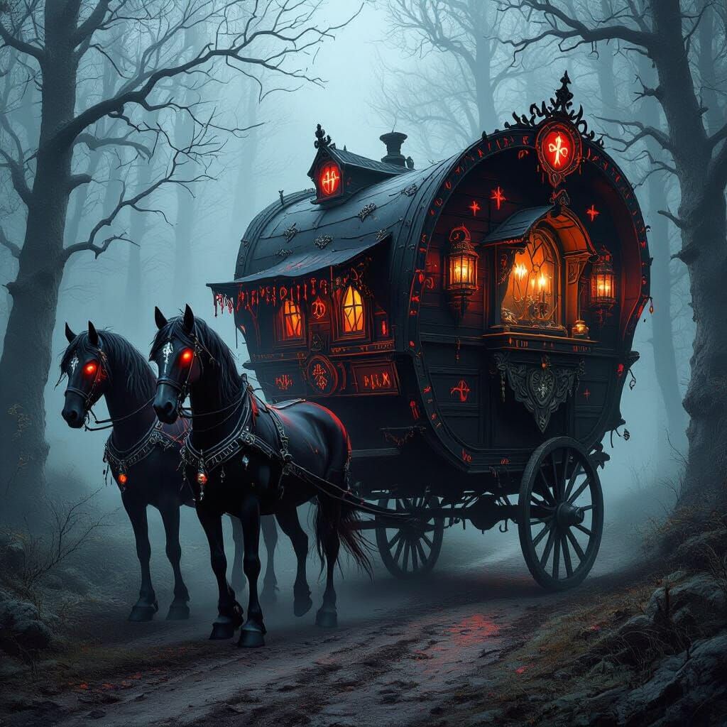 Mystical Gothic Fortune Teller's Caravan in Dark Magic Style