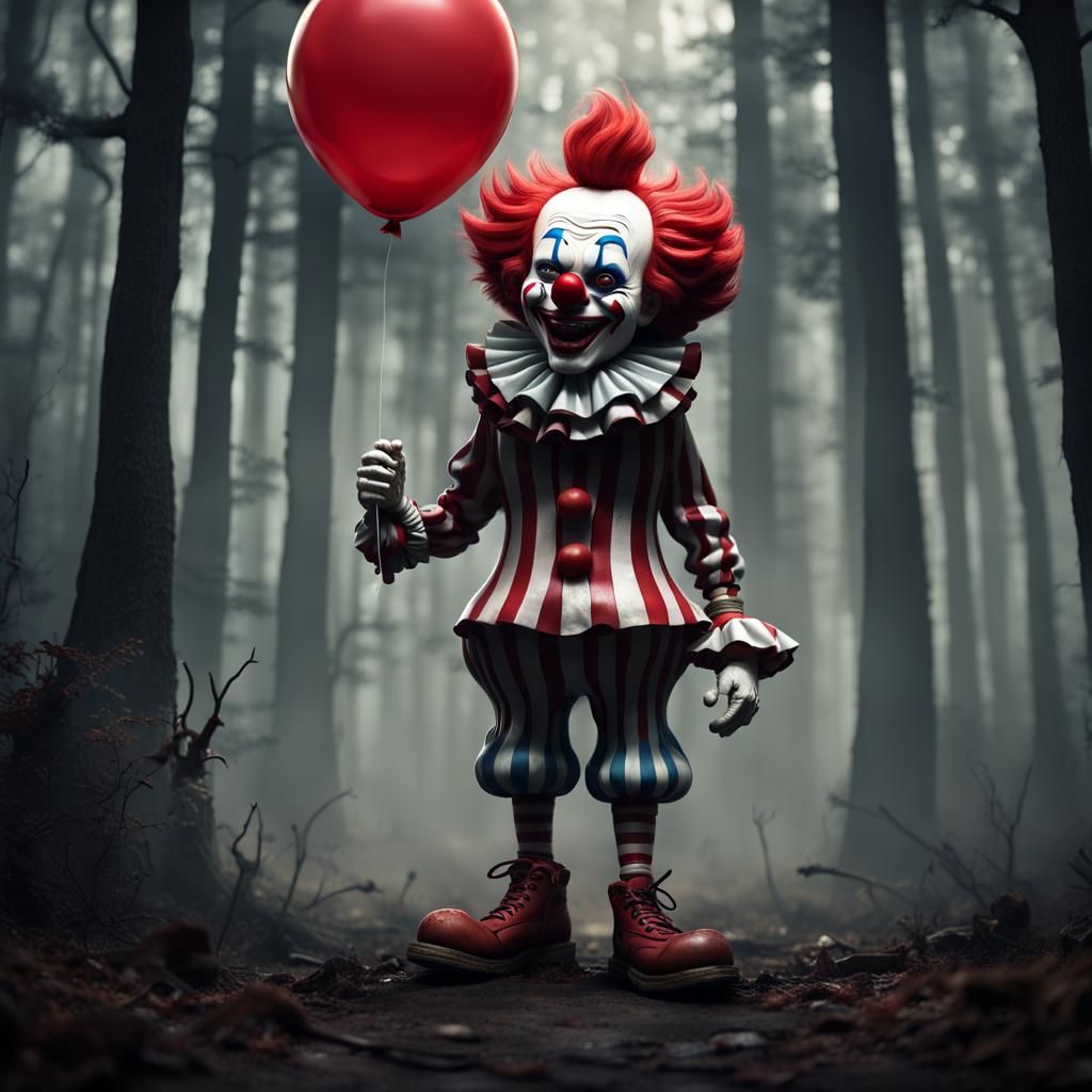 Clown Bobblehead in Dark Woods, Tim Burton Style