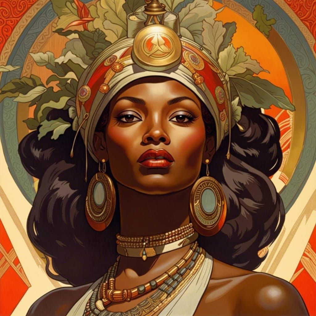 African Woman: Sci-Fi Art Inspired by Alphonse Mucha