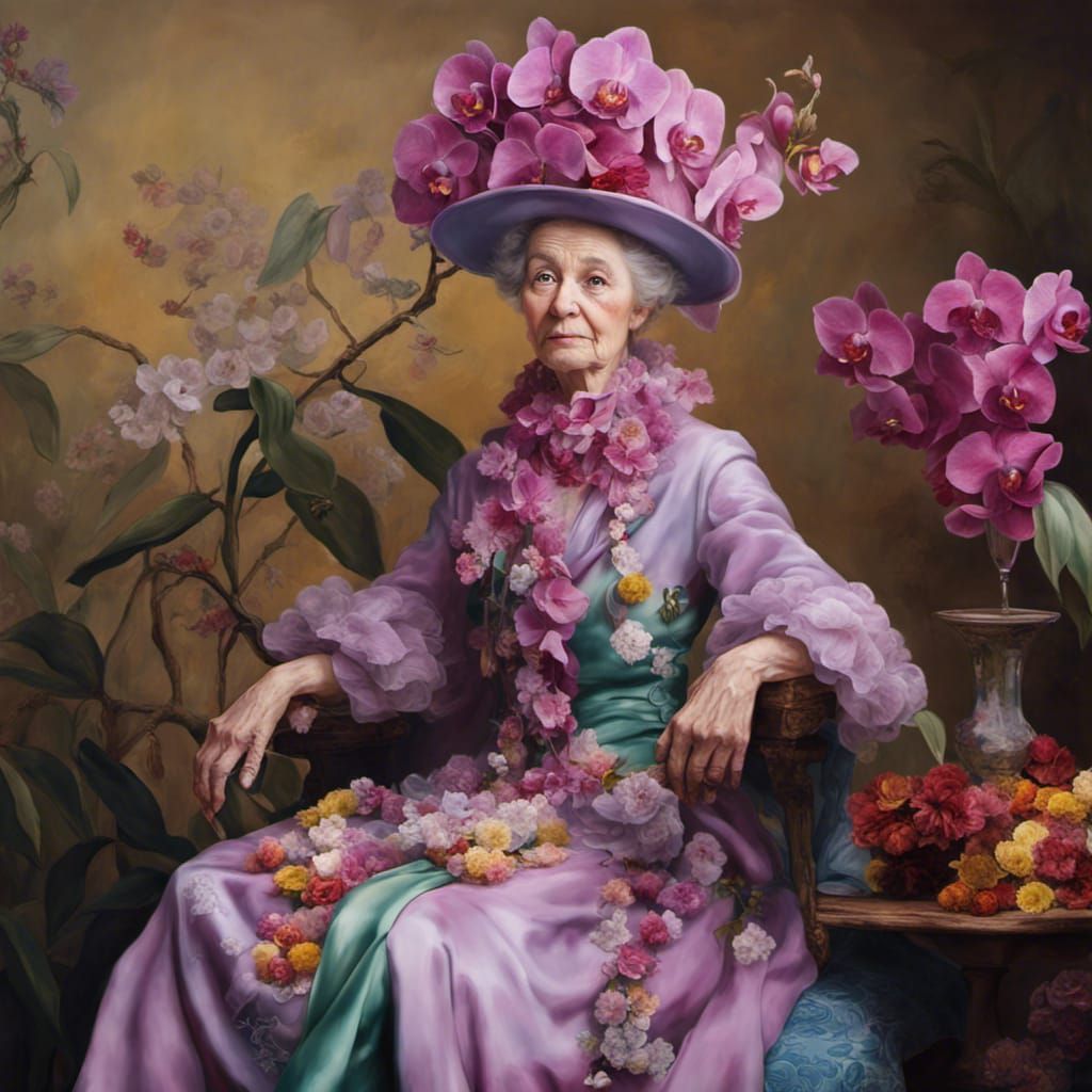Elegant Orchid Lady in Rococo Style