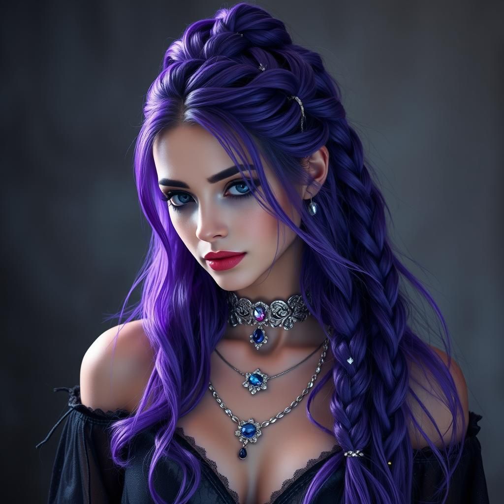Woman with Purple Braids in Bohemian Chic Style
