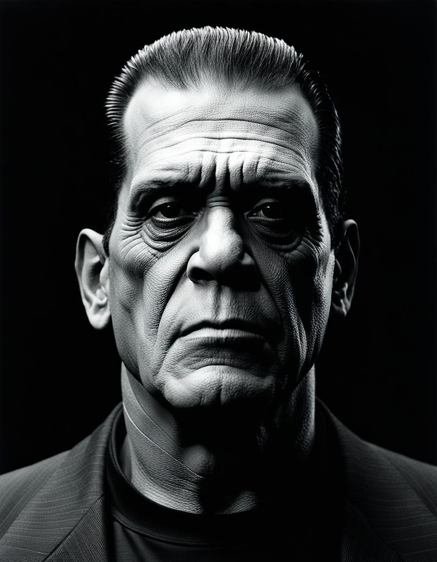 Formal Portrait of Frankenstein in Moody Black and White