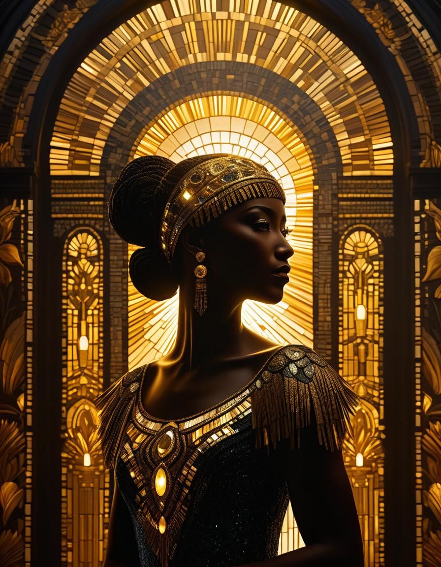 Art Nouveau Harlem Renaissance Silhouette in Dark Fantasy St...