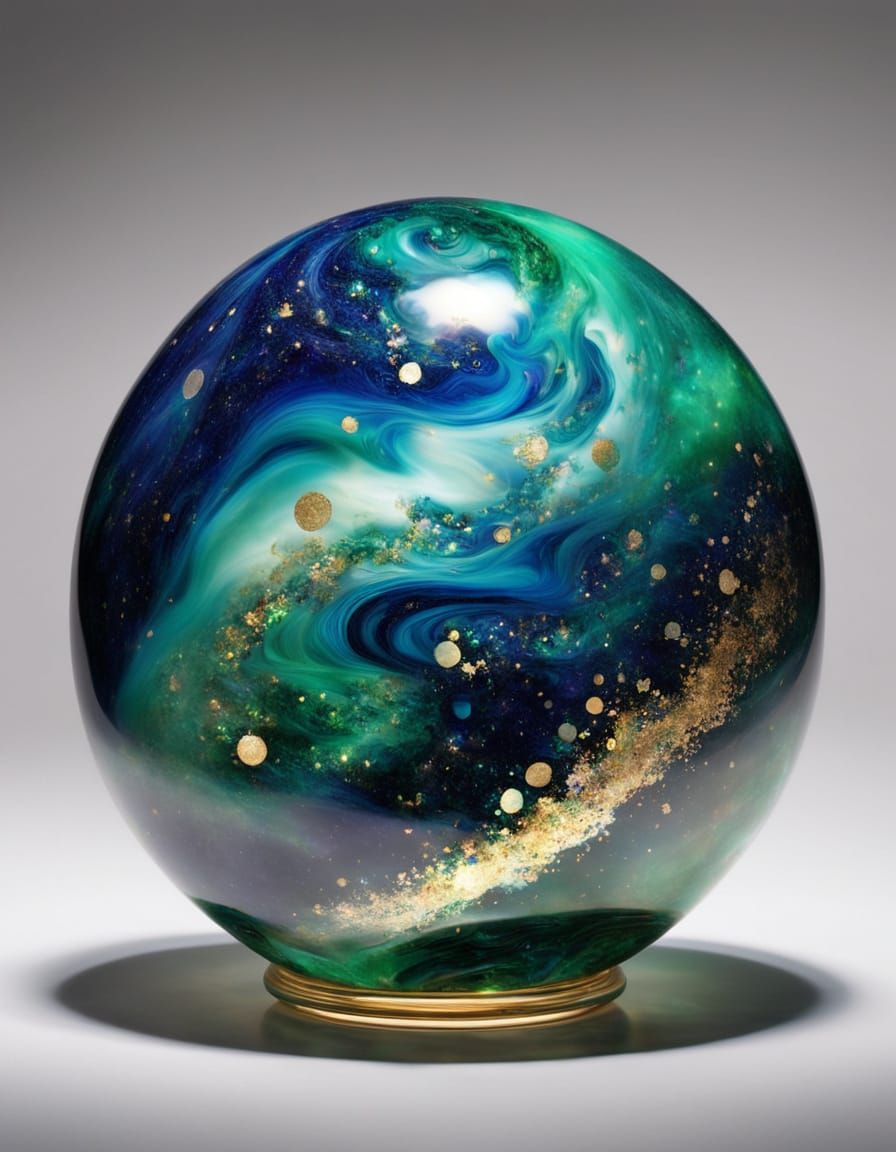 Glowing Star Marble with Sapphire and Emerald Swirls