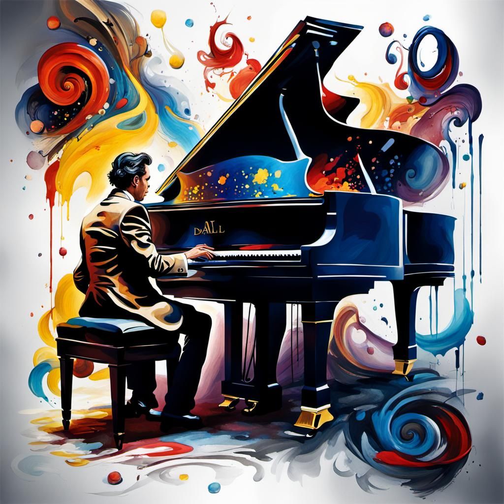 Creative Pianist in Lavish Concert Hall as Splash Art