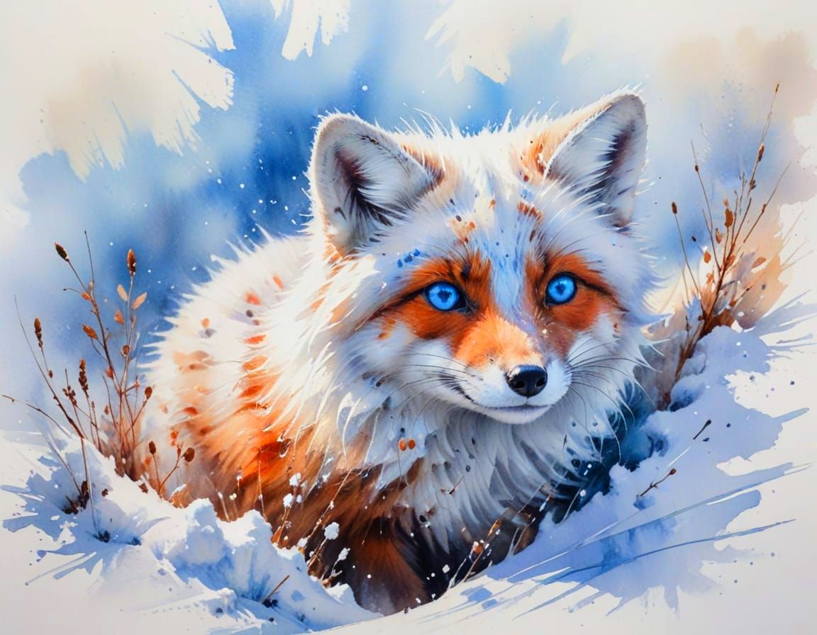 Arctic Fox Kit in Delicate Watercolour Style
