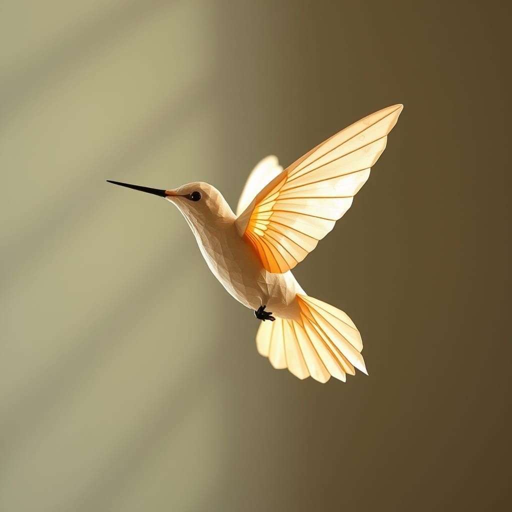 Ethereal Paper Hummingbird Sculpture in Flight