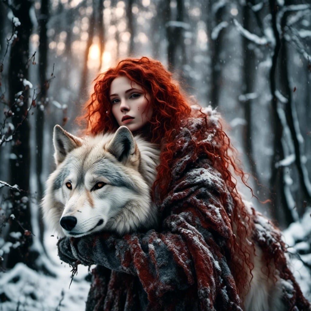 Majestic Wolf-Girl Hybrid in Fantasy Landscape