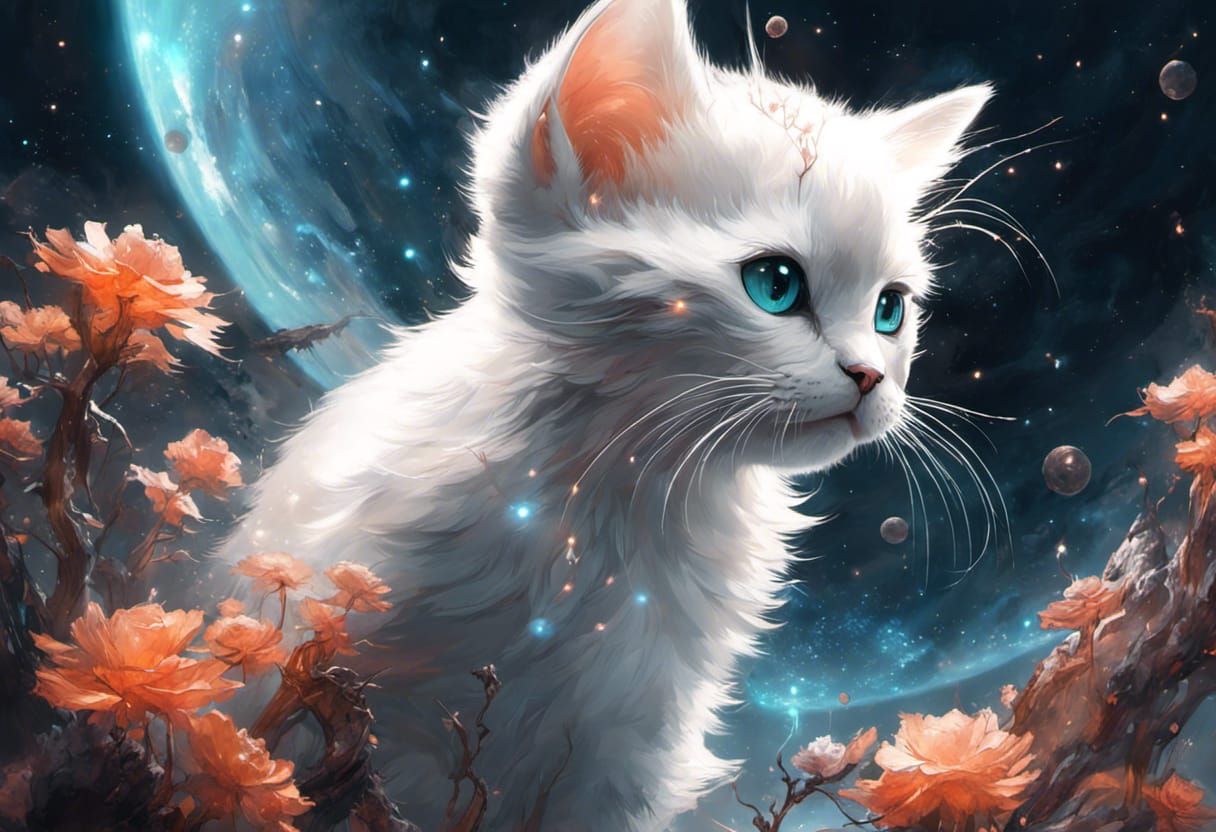 Quantum Lunar Kitten with Constellation Nebula