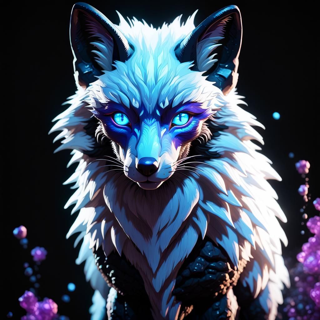Striking Glowing Arctic Fox Portrait in Dark Fantasy Style