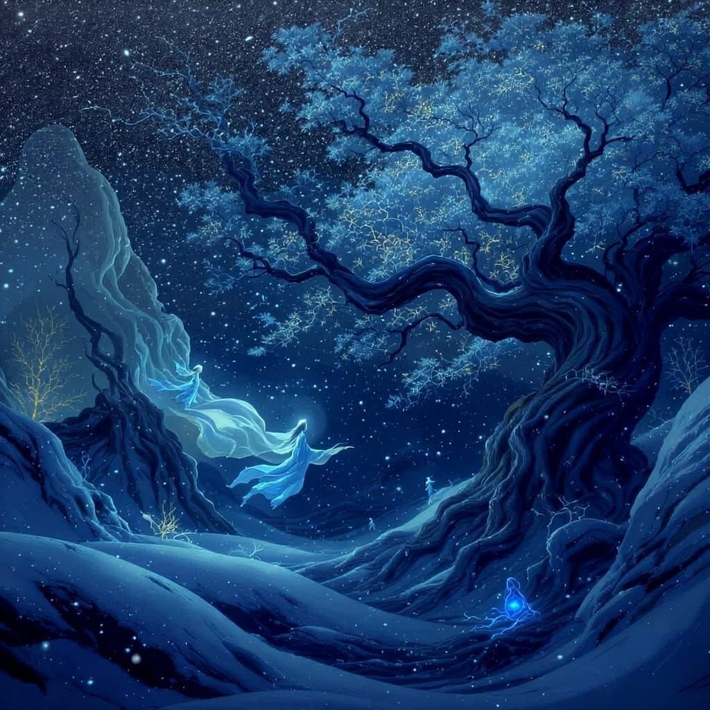 Surreal Winter Solstice Reverie in Blue Tones