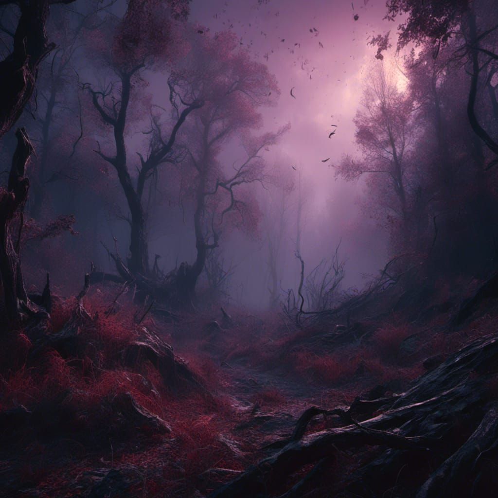 Raven in Macabre Death Forest with Mist