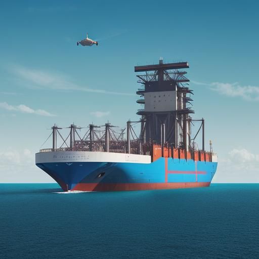 Bulk Carrier Anchored in Open Ocean, Futuristic Sci-Fi Style