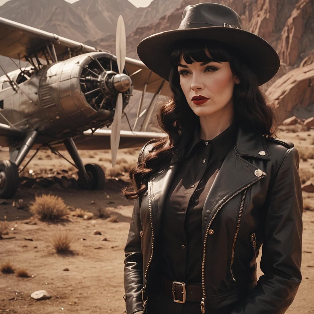 Retro Bettie Page as Gunslinger Pilot Movie Still