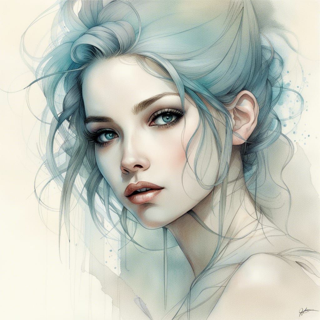 Beautiful Woman Portrait in Contemporary Digital Art