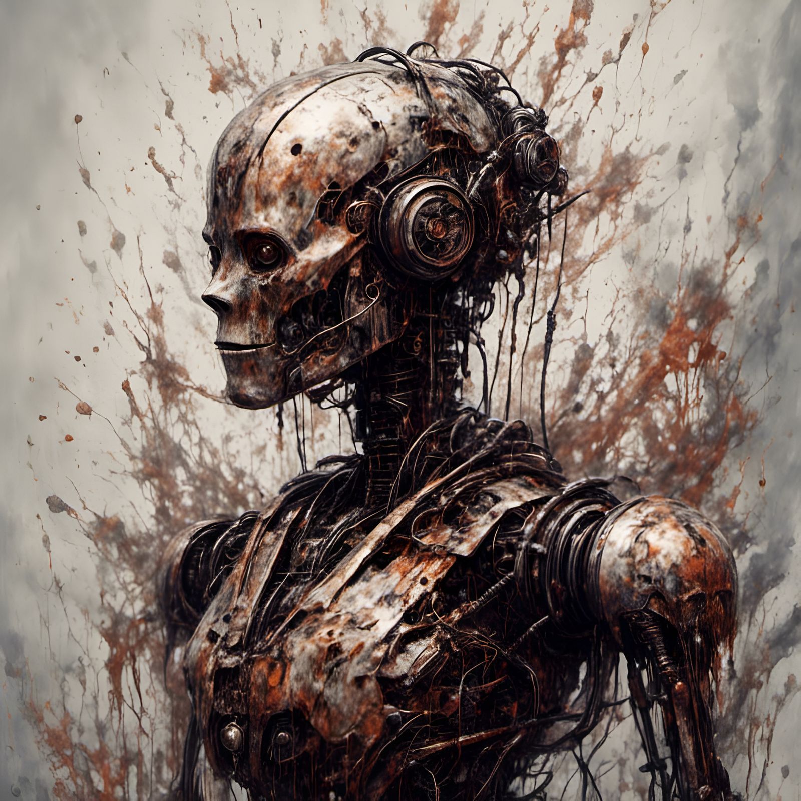 Chaotic Robot Portrait in Macabre Graffiti Style