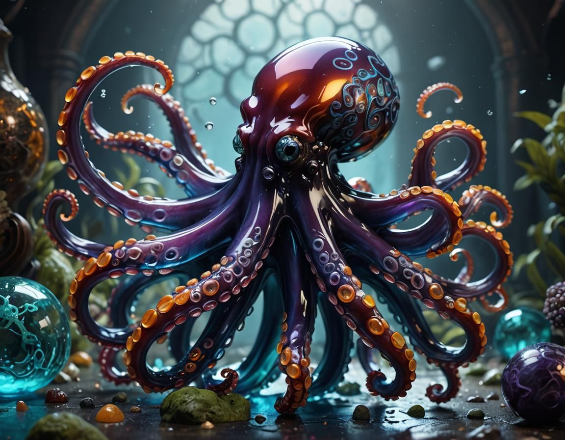 Blown Glass Octopus: Detailed Matte Painting