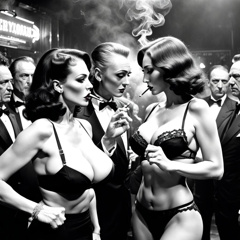 Glamorous Women's Staredown in Nightclub