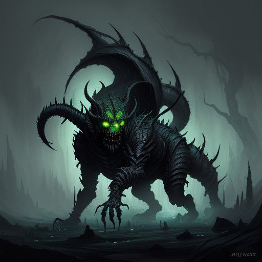 Dark Fantasy Hybrid, Scorpion-Hydra Creature with Glowing Ey...
