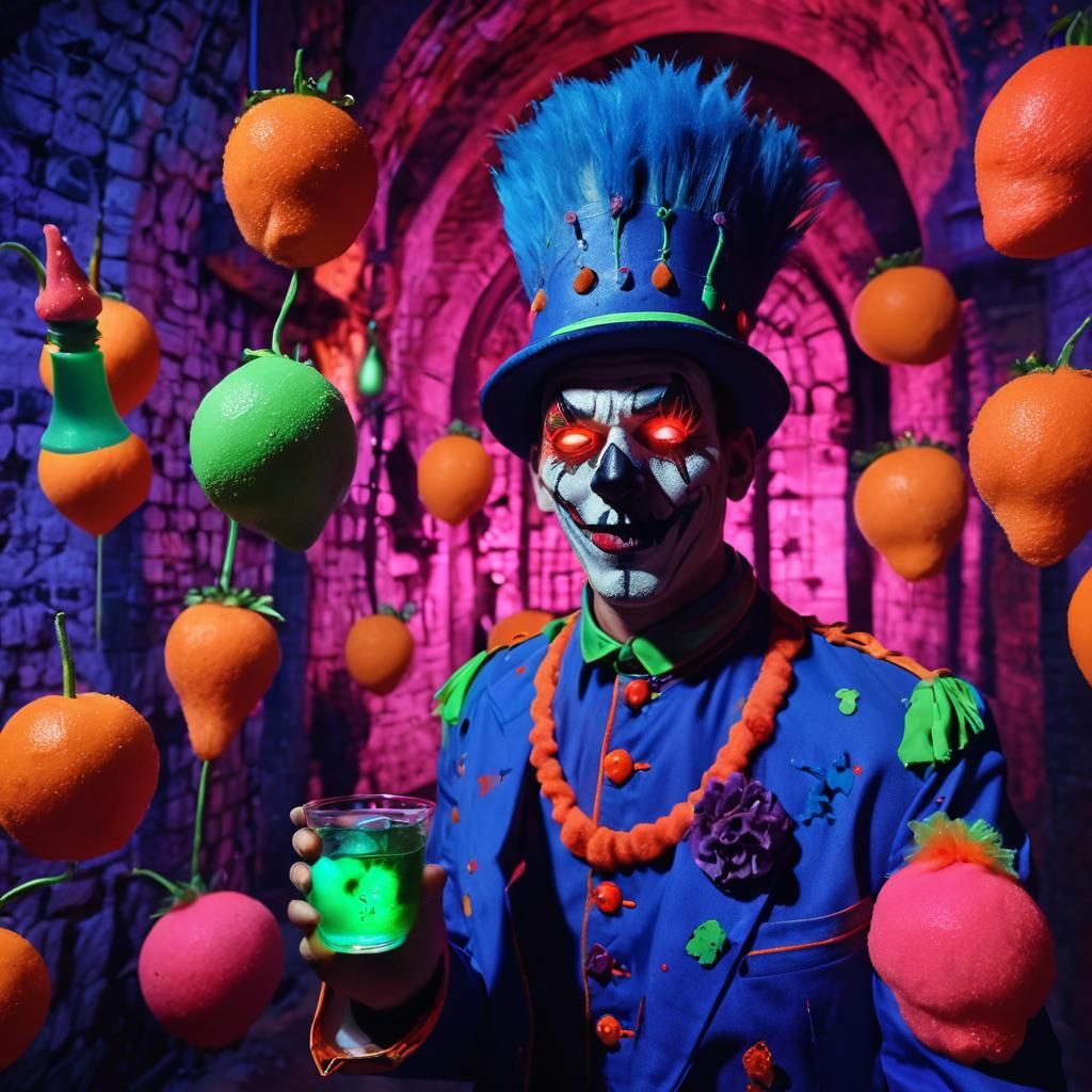 Psychedelic Clown with Glowing Aura, 60s Photography