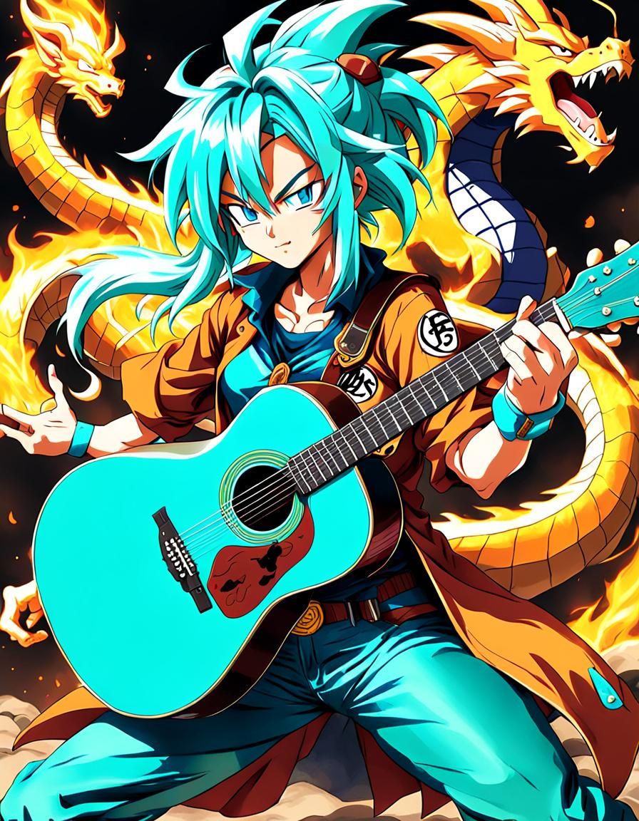 Anime Cowgirl Plays Guitar in Dragon Ball Style