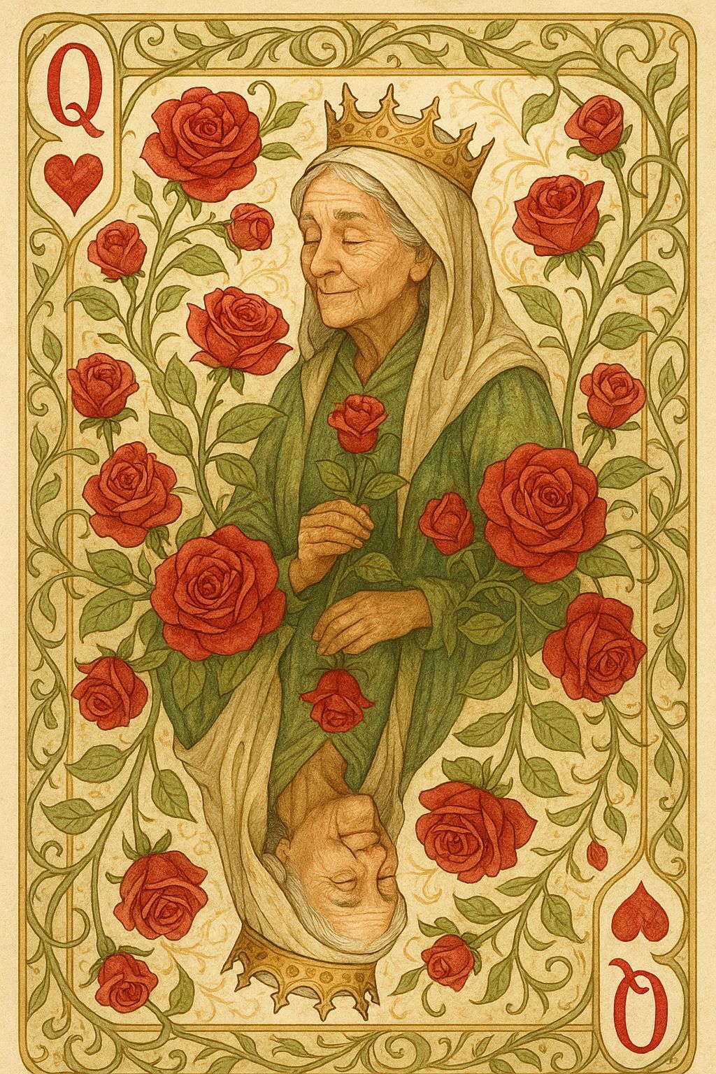 Art Nouveau Queen of Hearts Botanical Playing Card