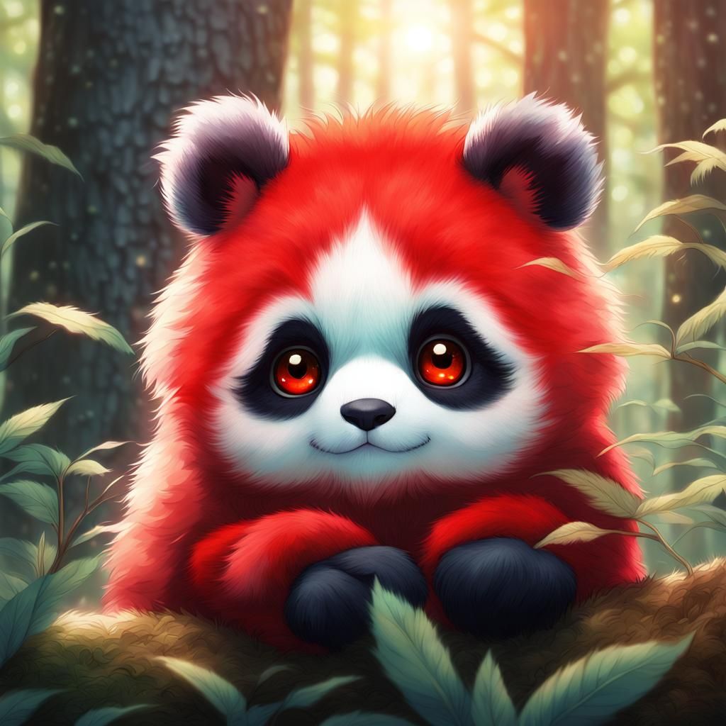 Vibrant Red Panda Portrait in Anime Style