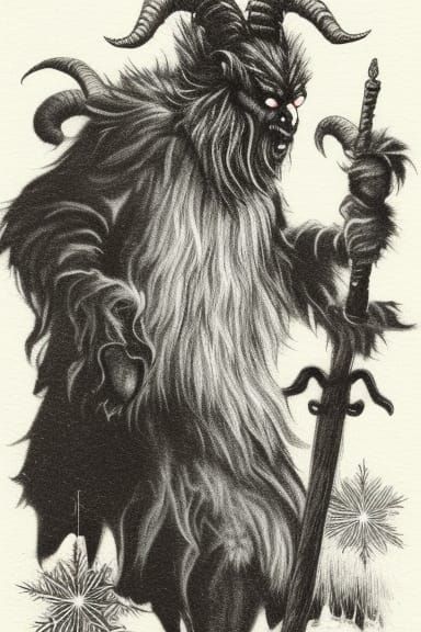 Detailed Dark Art Krampus in Snowy Christmas Scene