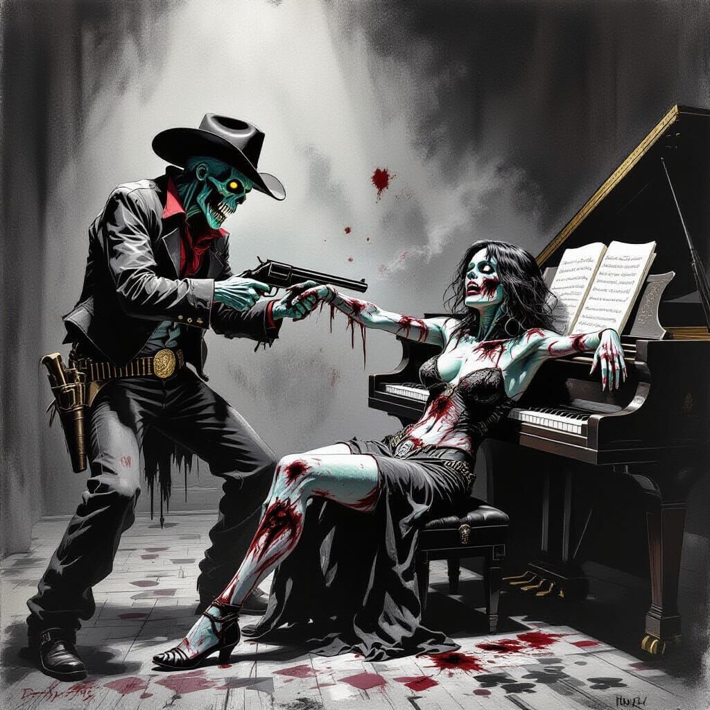 Wild West Zombie Poker Game in Dark Fantasy Style