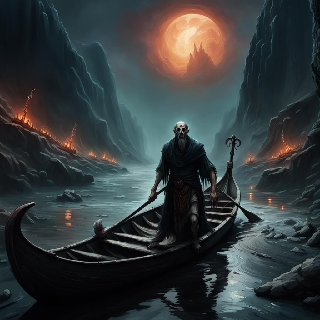 Charon on the River Styx: Dark Fantasy Art