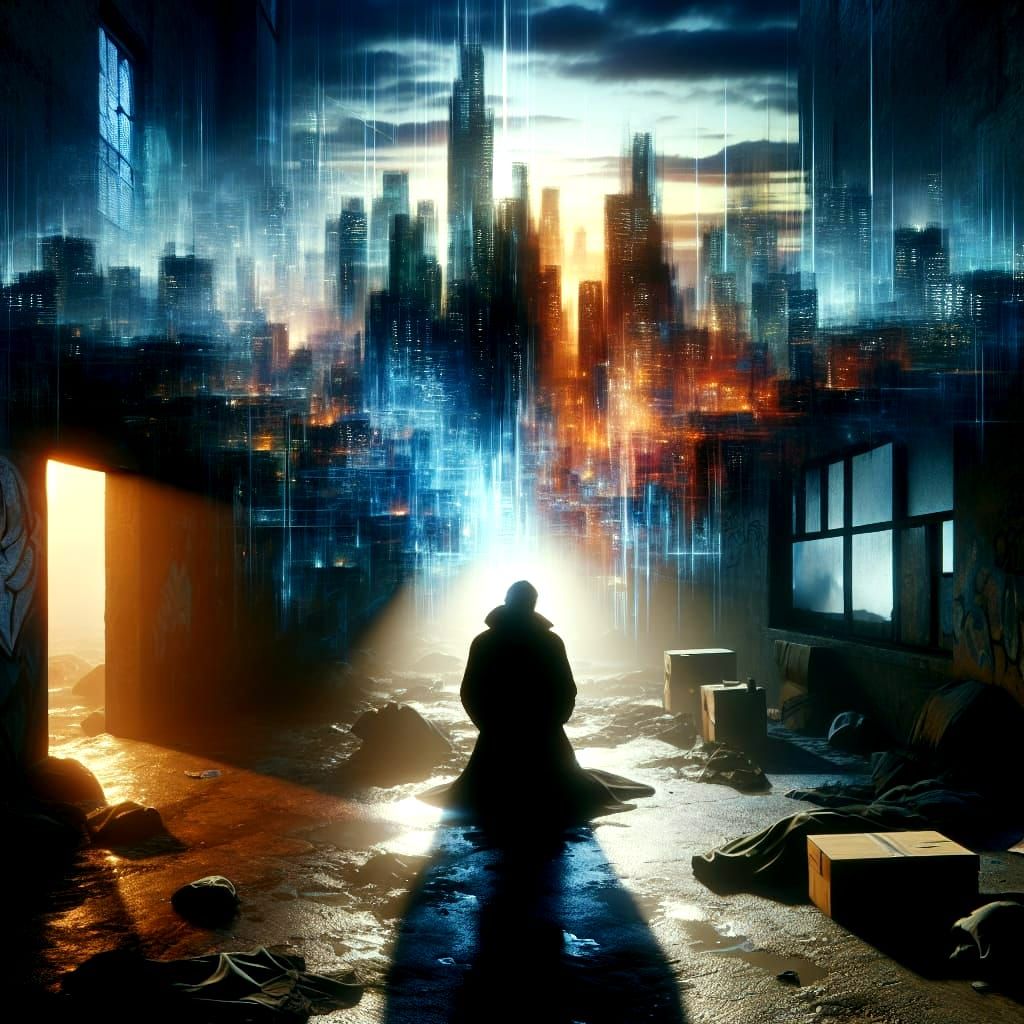 Melancholy Holographic Cityscape in Unreal Engine Style