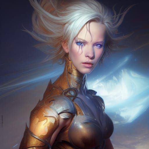 Nebula Portrait of a Woman with Blue Eyes