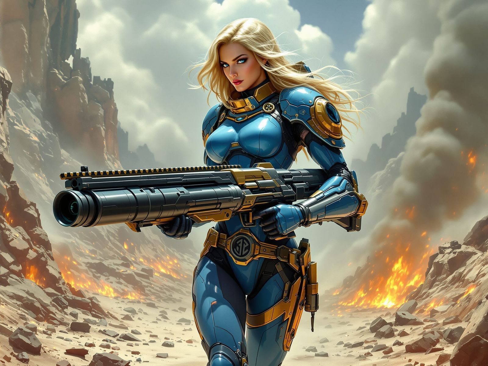 Space Marine Pin-Up: Warrior with Blaster on Alien World
