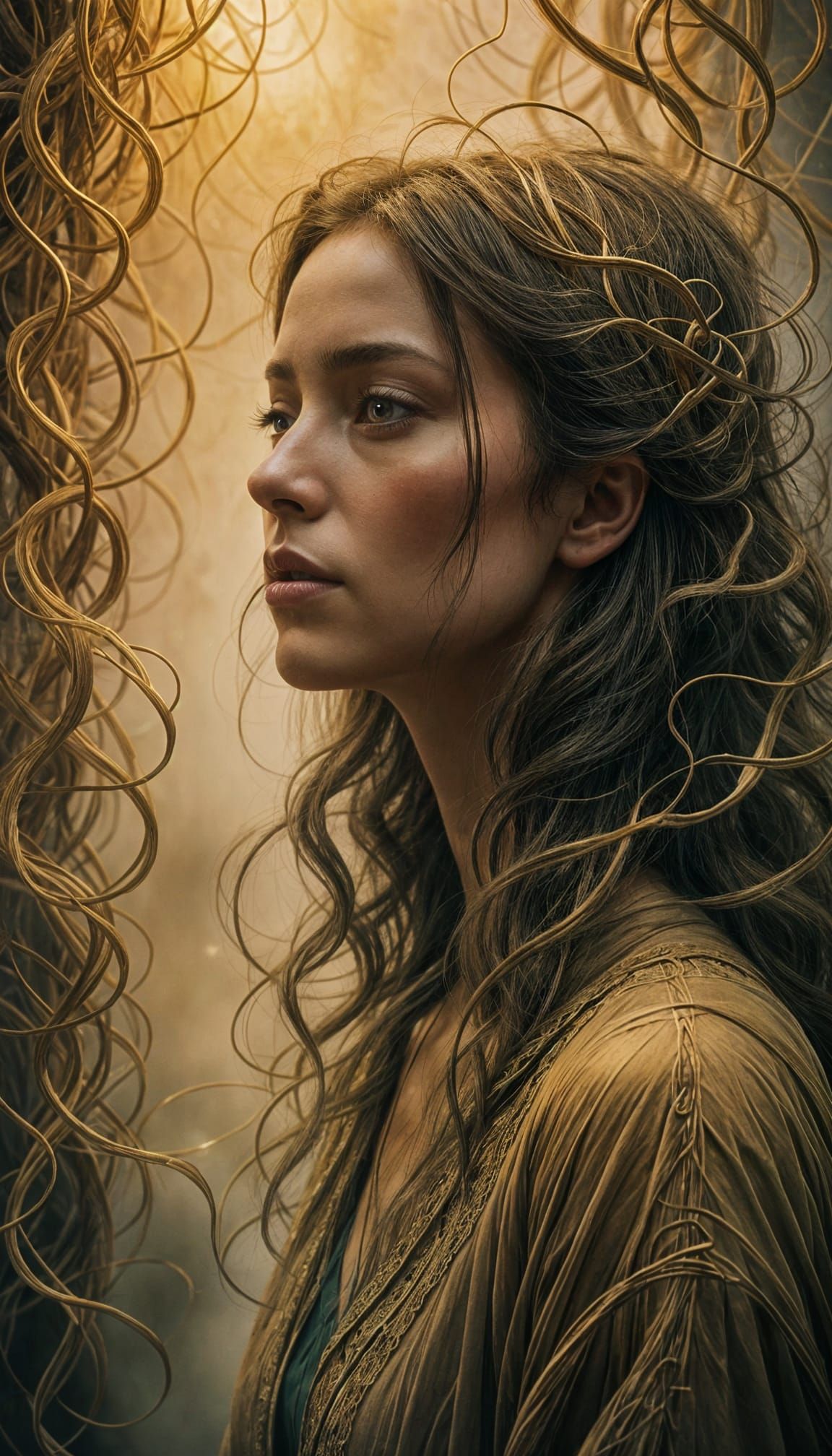 Surreal Woman Lost in Thought, Unraveling Poem