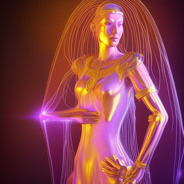 Cyborg Priestess Vesta with Golden Feathers