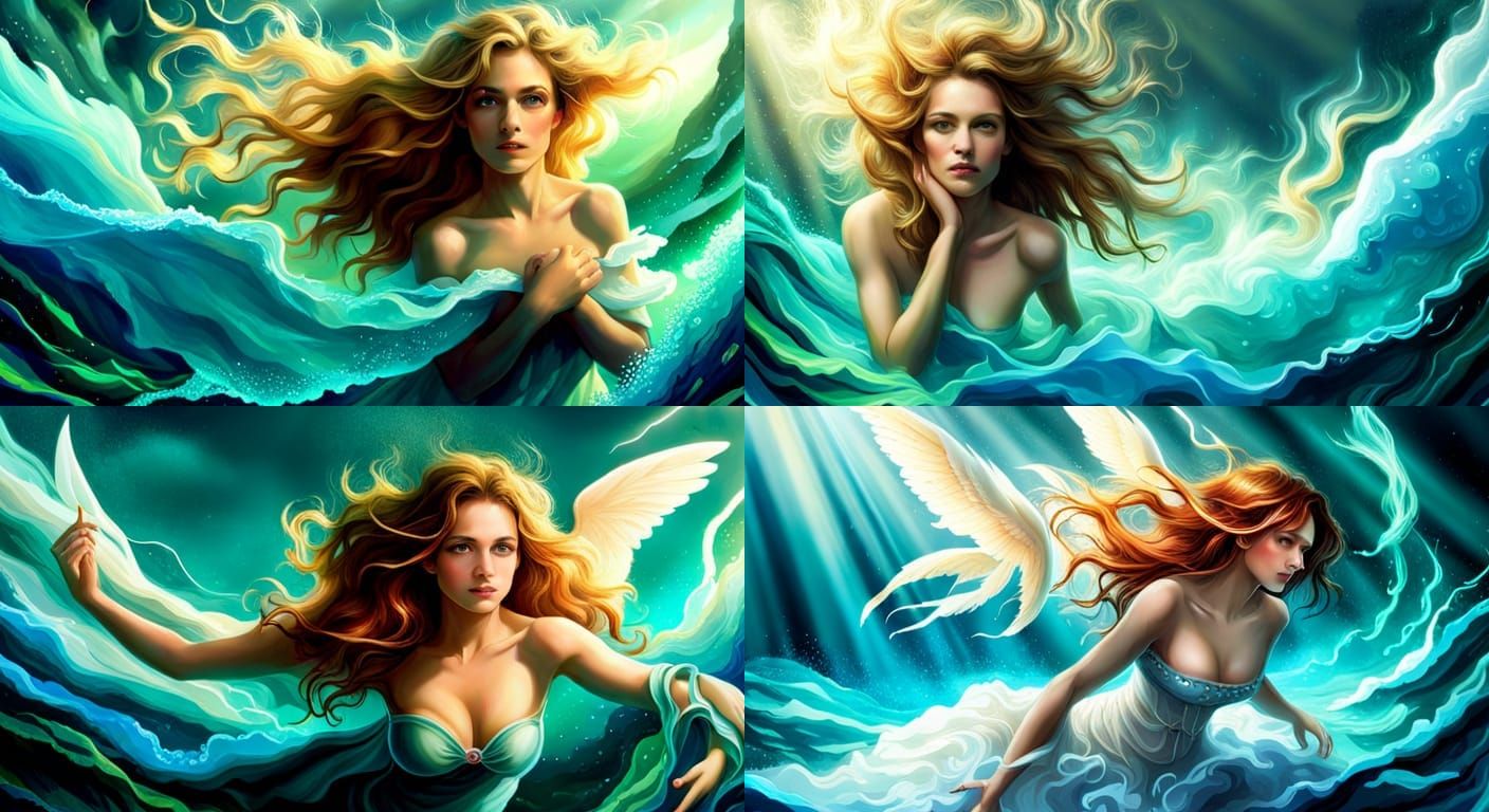 Underwater Water Elemental Angels in a Serene Sea