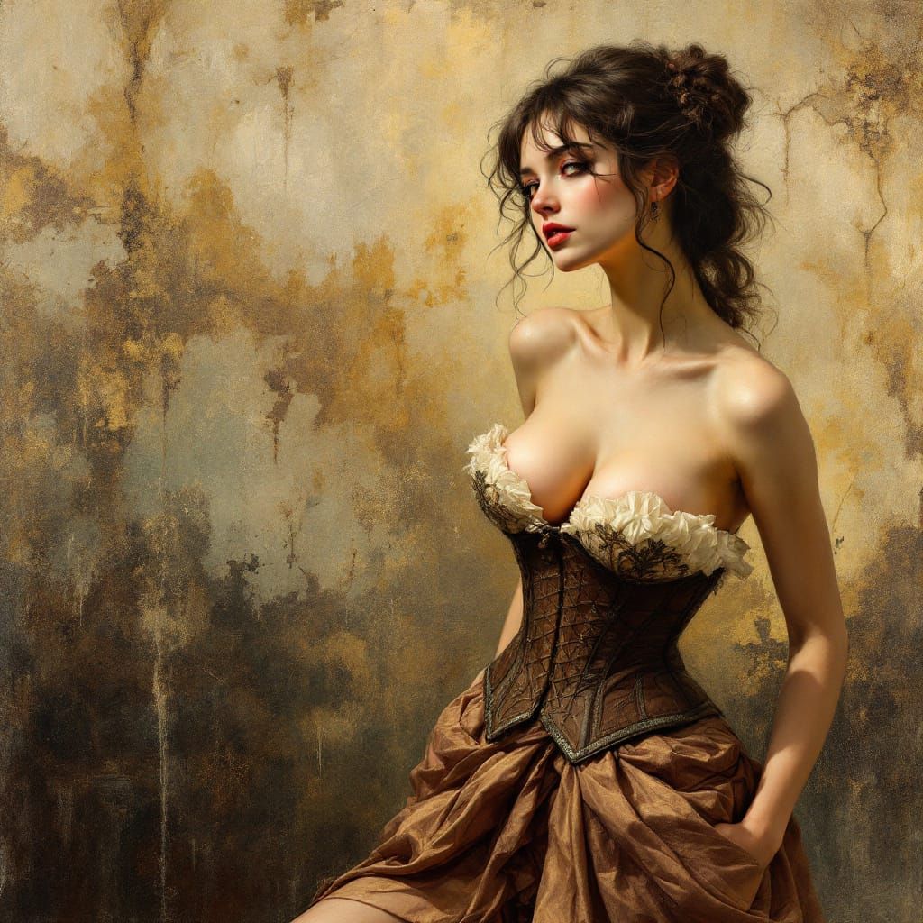 1750s Pin Up Woman in Pantaloons and Corset