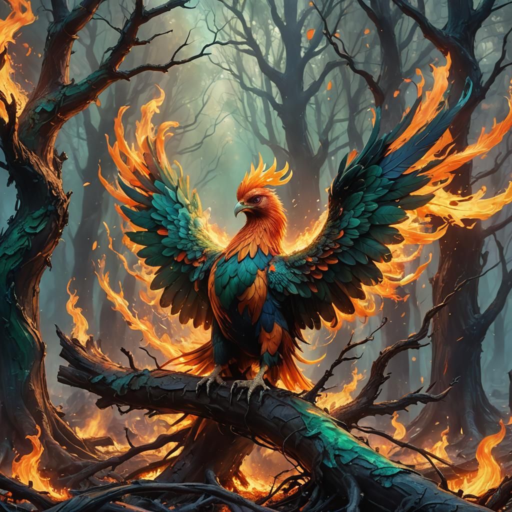 Phoenix Rising: Vibrant Oil Painting Style