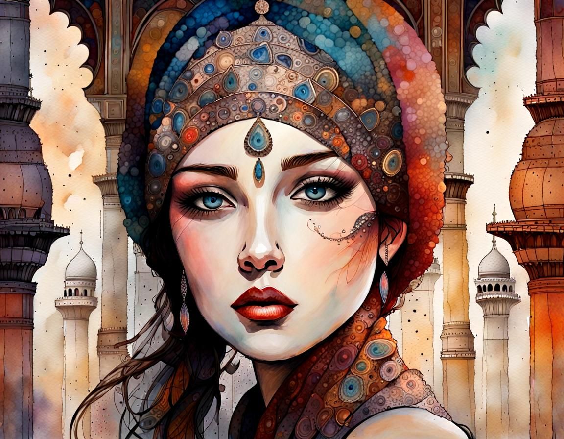 Taj Mahal: Detailed Digital Art Brut Illustration