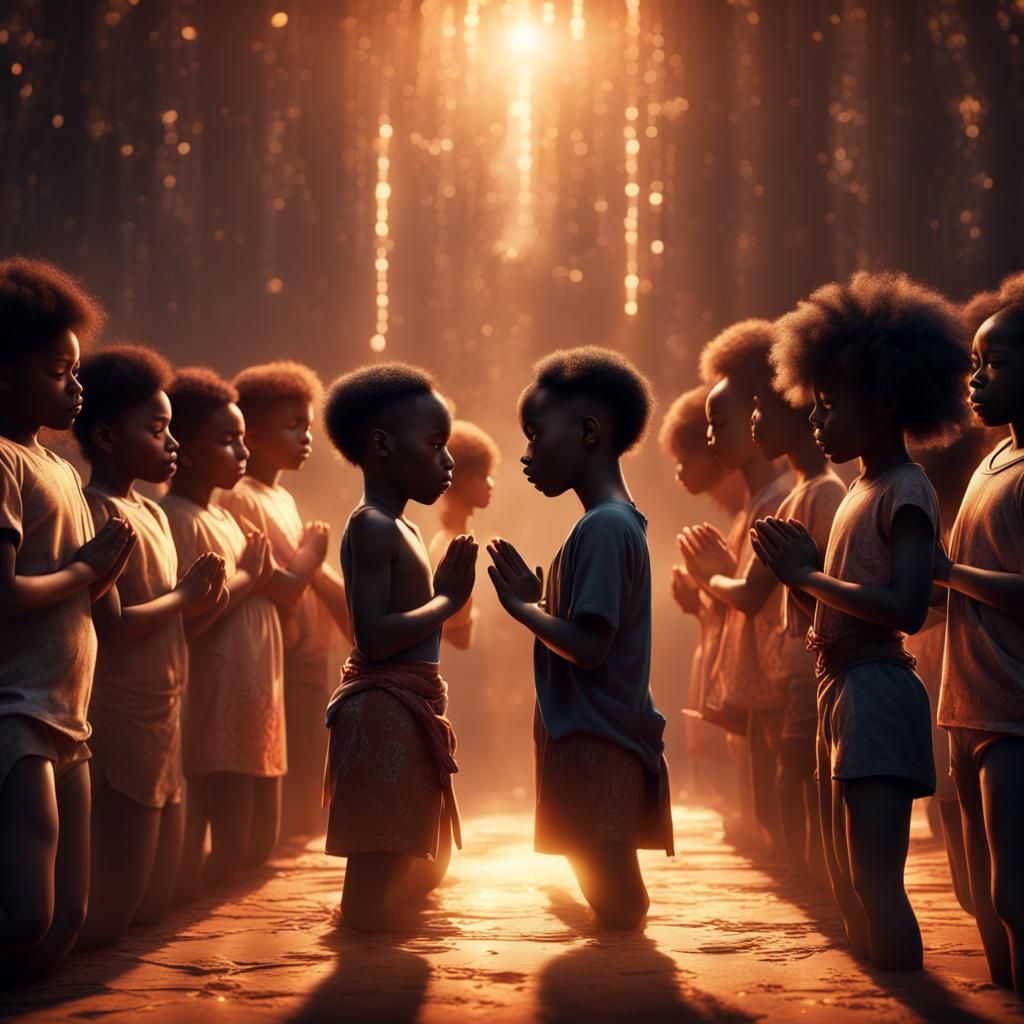 Children Praying with Glowing Auras: Fantasy Art