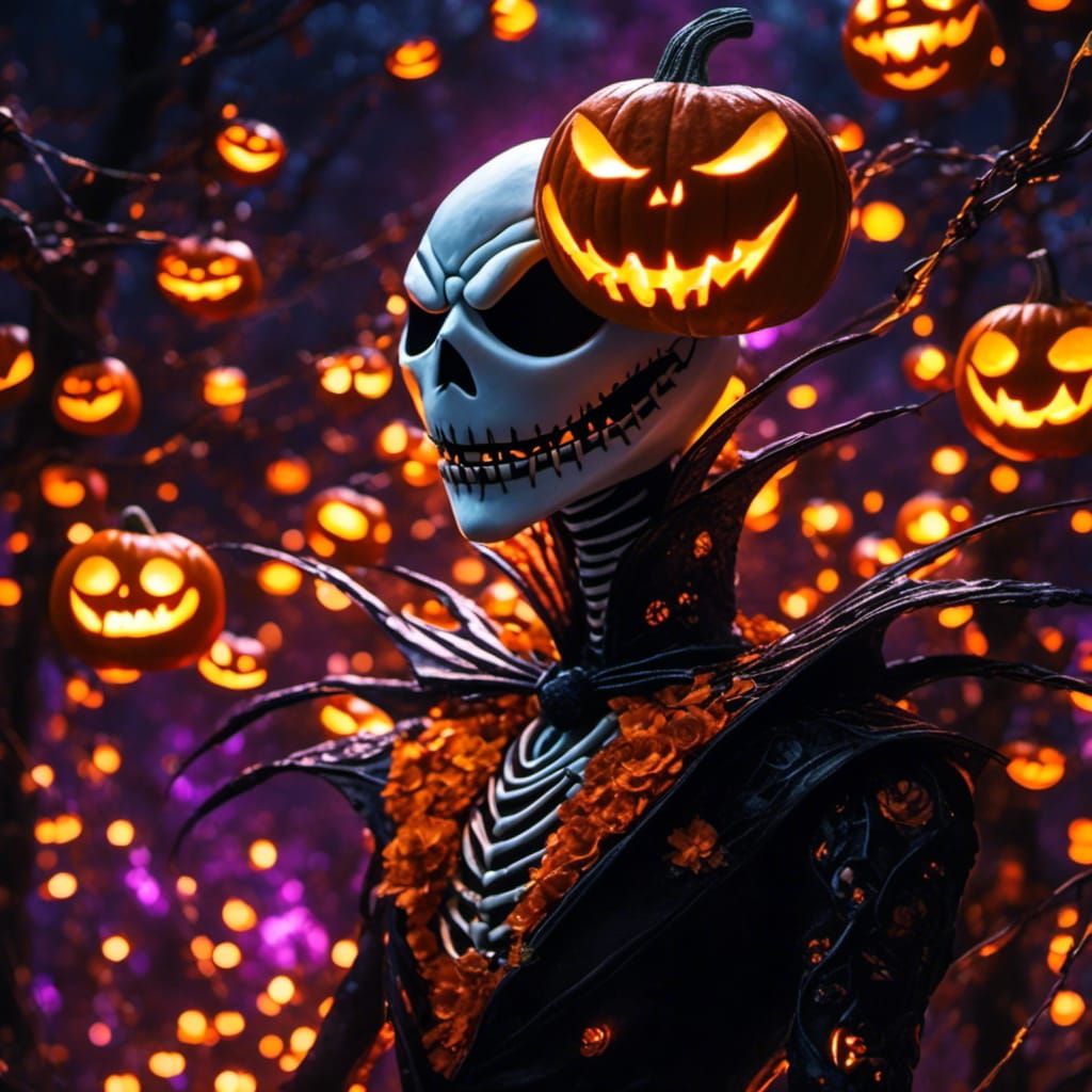 Macabre Jack-o'-Lantern with Glittering Lights as Splash Art