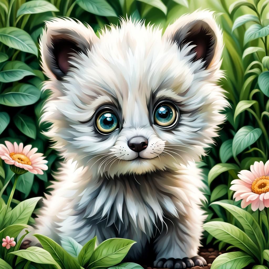 Adorable Baby Animal Portrait in Pastel Garden
